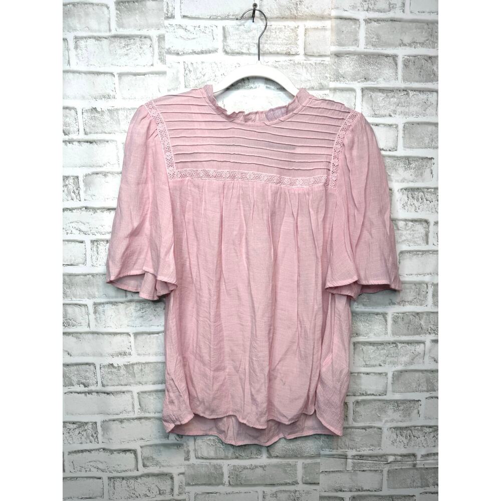 Nanette Lepore Blush Pink Flowy Lace Yoke Blouse Cottagecore Boho L